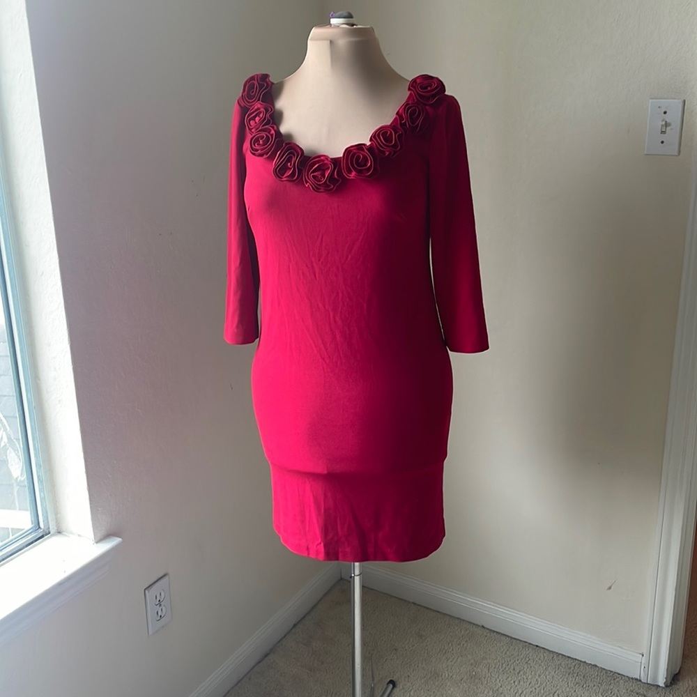 Maggy L Red Roses Fittted Mini Dress Size 12